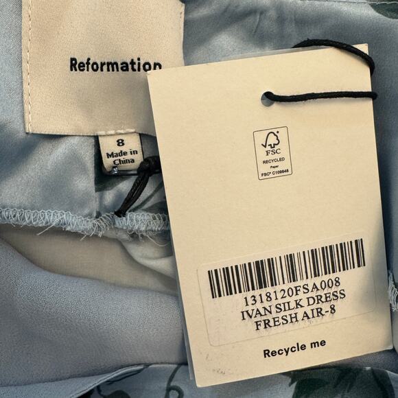 Reformation Ivan Silk Dress Fresh Air - Picture 10 of 14